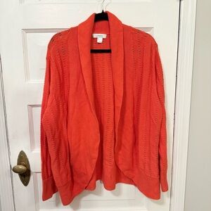 CJ Banks Orange Cotton, Open Cardigan Sweater, Long Sleeves, Round Hem, 3X